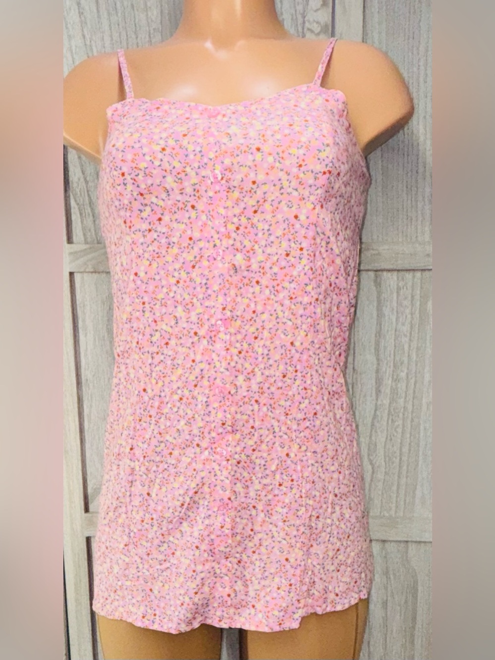 Art Class Pink Floral Button-Down Mini Dress/Sundress,